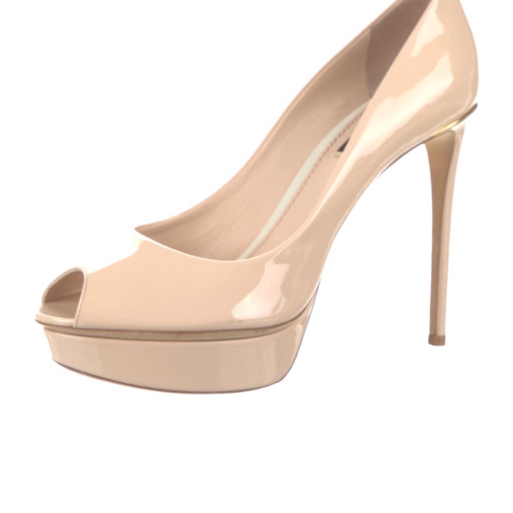 LOUIS VUITTON Eyeline Patent Leather Nude Peep-Toe Platform Pumps Size 9, EU 39 - Picture 6 of 8